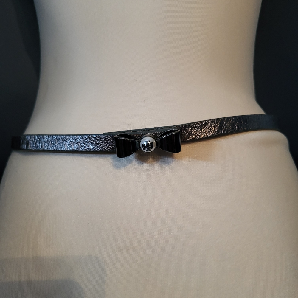 Tory Burch Metallic Grey Bow Belt